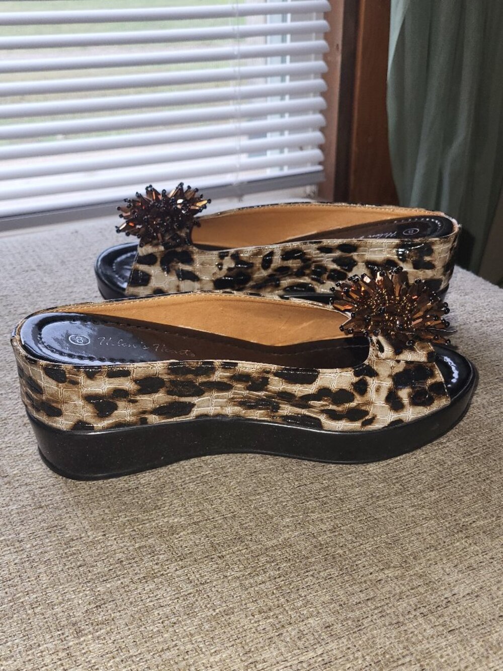 Helen's Heart Leopard Print Patent Wedge Sandals  size 8
